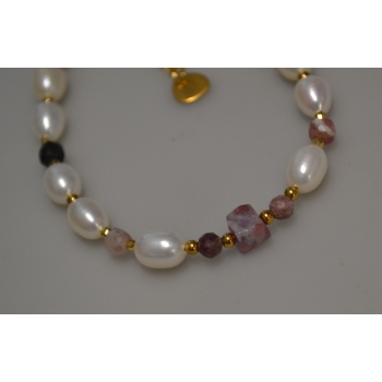 Bransoletka z pereł i kolorowego  turmalinu